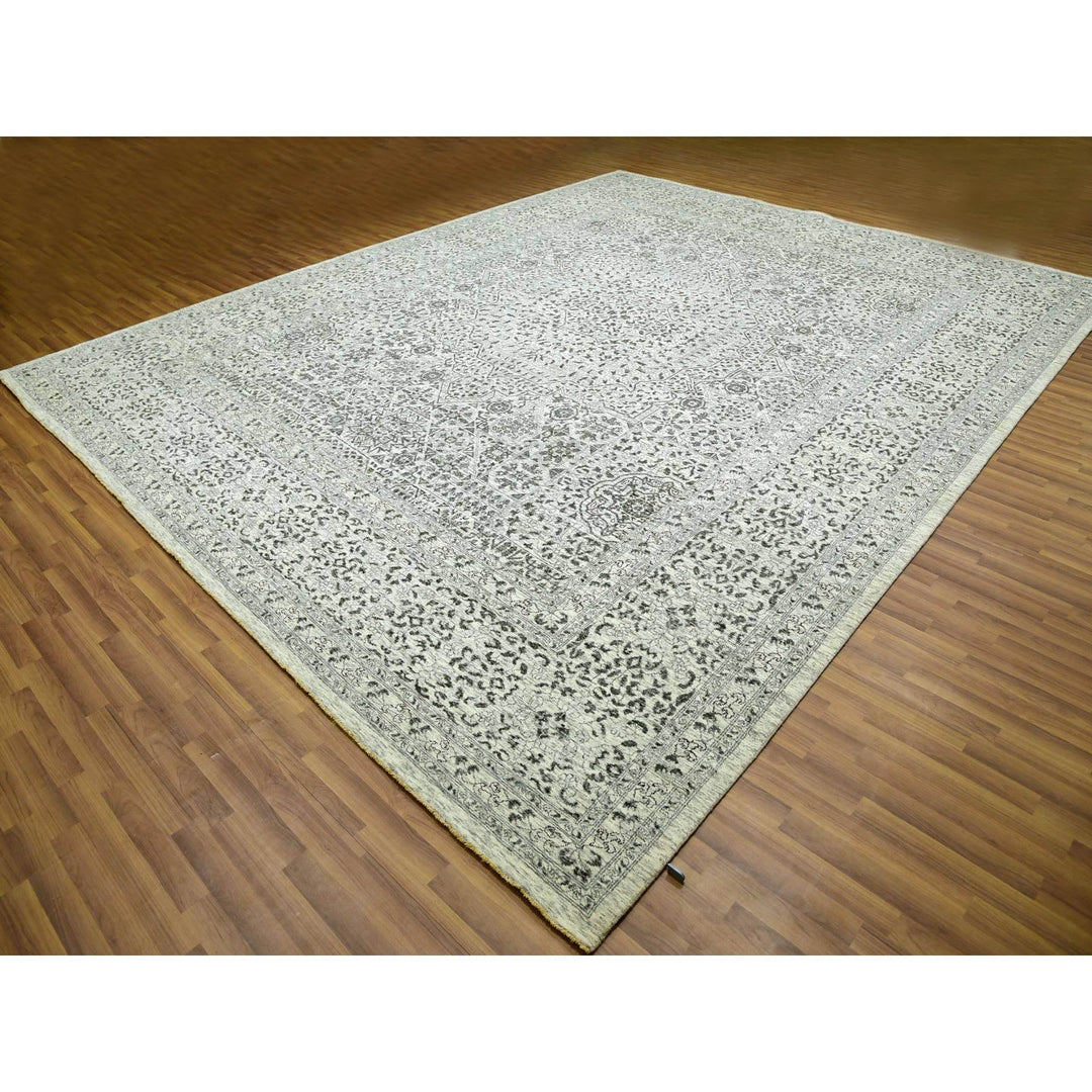 12'1" x 15'4" New Hand Knotted Ivory Wool Rectangle Oriental Rug - MOA10279983