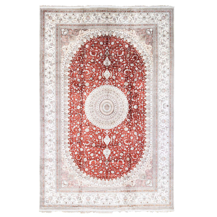 12'0" x 18'4" New Hand Knotted Red Silk & Cotton Blend Rectangle Oriental Rug - MOA10280231