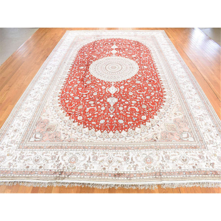 12'0" x 18'4" New Hand Knotted Red Silk & Cotton Blend Rectangle Oriental Rug - MOA10280231
