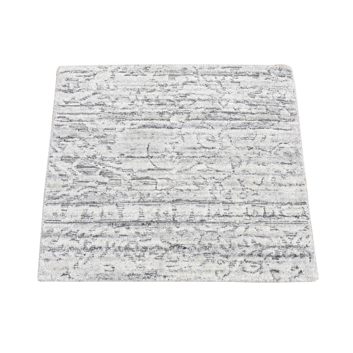1'10" x 2'0" New Hand Loomed Grey Wool Square Oriental Rug - MOA10280409