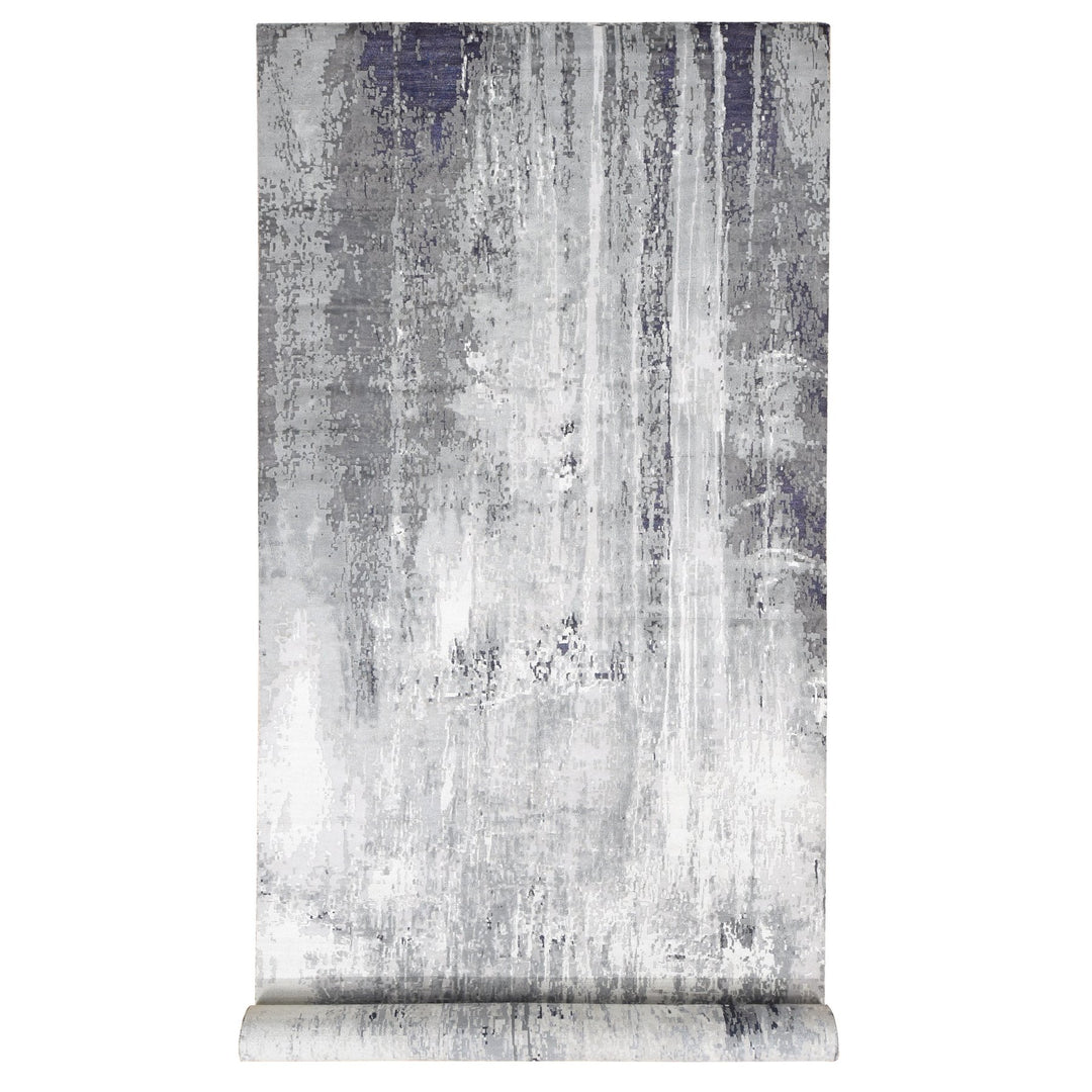 8'1" x 23'10" New Hand Knotted Black Wool & Silk Rectangle Oriental Rug - MOA10280643