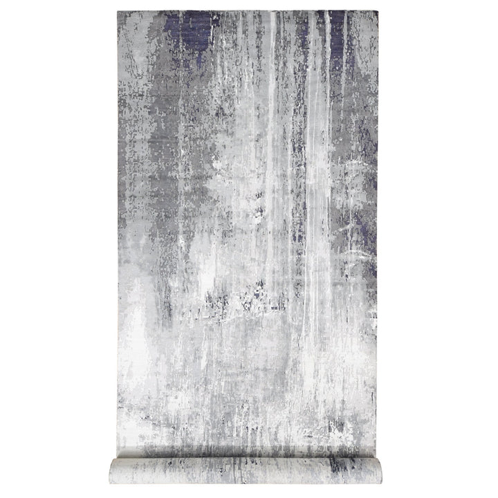 8'1" x 23'10" New Hand Knotted Black Wool & Silk Rectangle Oriental Rug - MOA10280643
