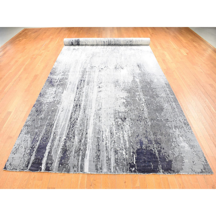 8'1" x 23'10" New Hand Knotted Black Wool & Silk Rectangle Oriental Rug - MOA10280643