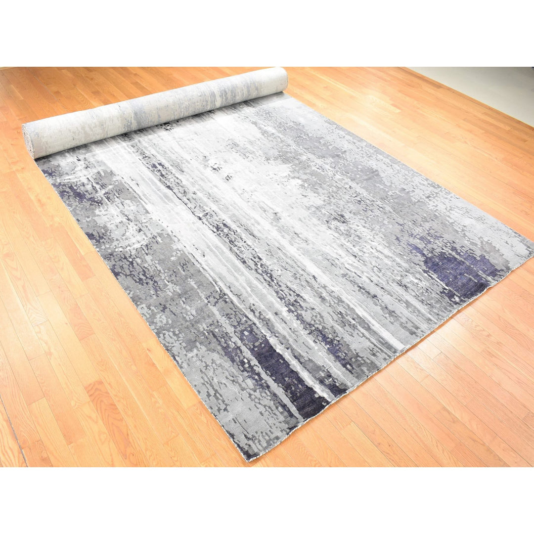 8'1" x 23'10" New Hand Knotted Black Wool & Silk Rectangle Oriental Rug - MOA10280643