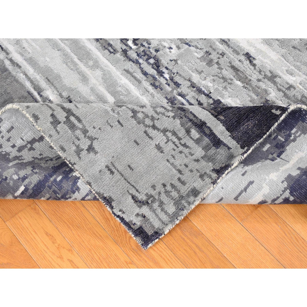 8'1" x 23'10" New Hand Knotted Black Wool & Silk Rectangle Oriental Rug - MOA10280643