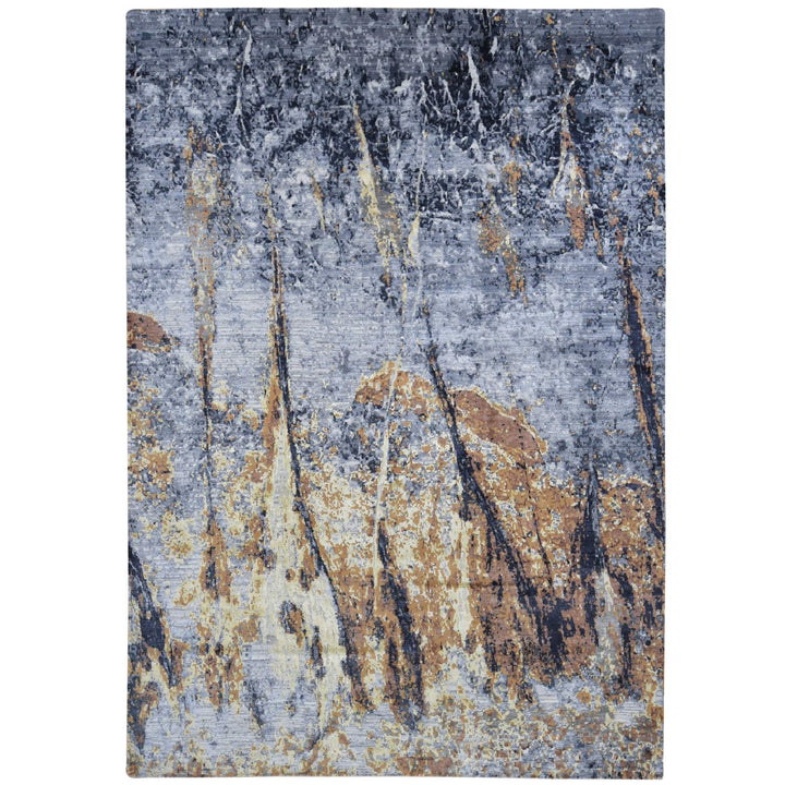 10'0" x 14'0" New Hand Knotted Grey Wool & Silk Rectangle Oriental Rug - MOA10280737