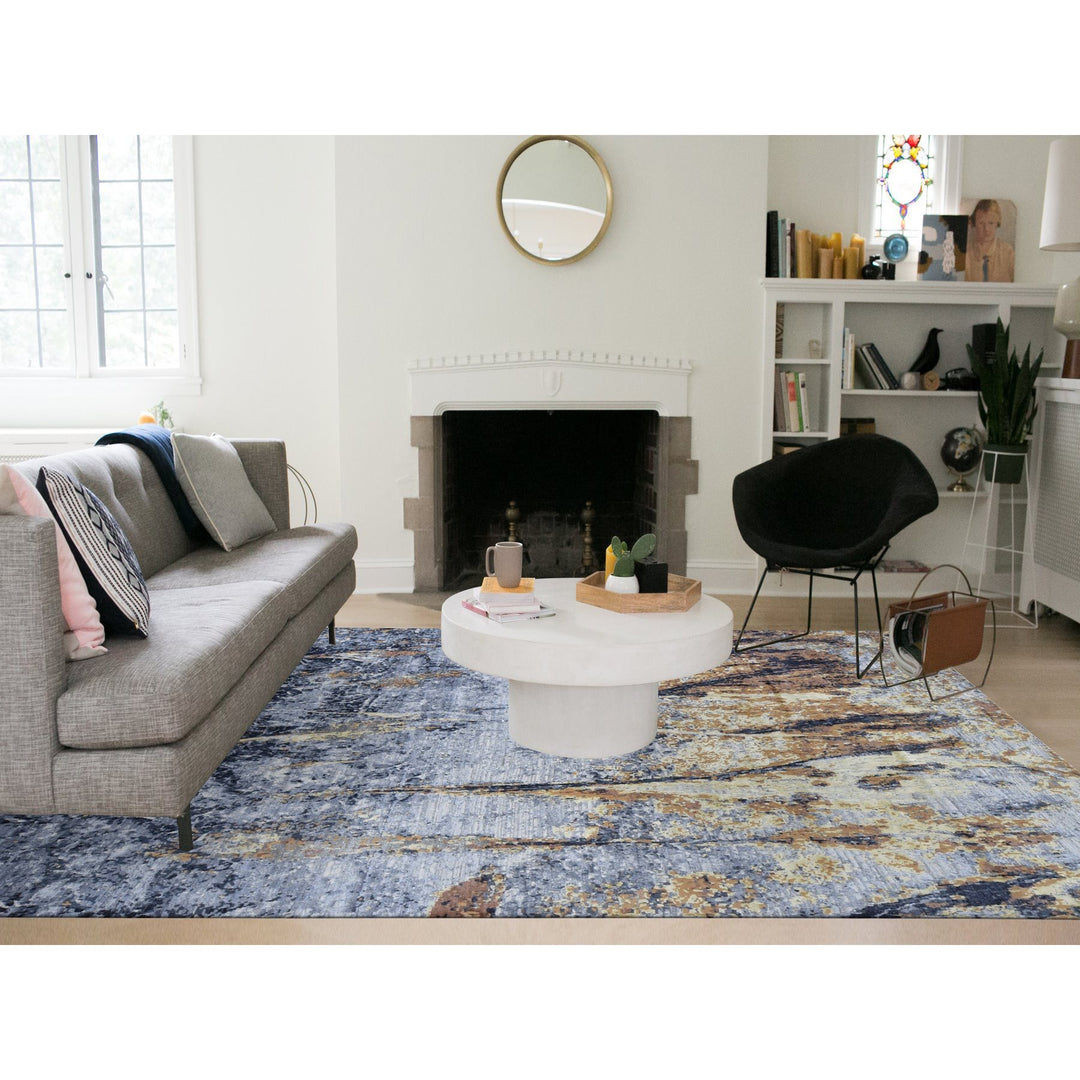 10'0" x 14'0" New Hand Knotted Grey Wool & Silk Rectangle Oriental Rug - MOA10280737