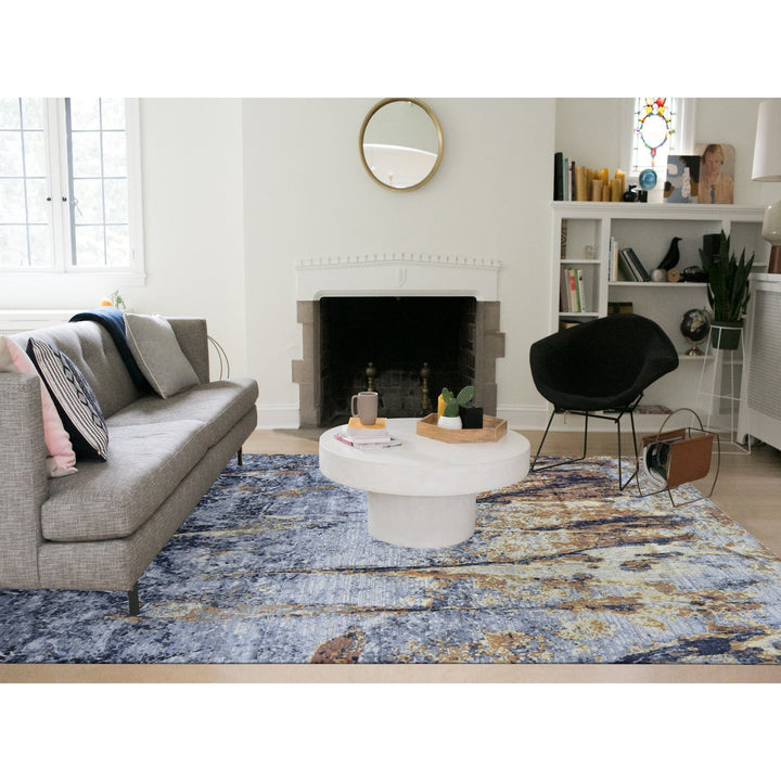 10'0" x 14'0" New Hand Knotted Grey Wool & Silk Rectangle Oriental Rug - MOA10280737