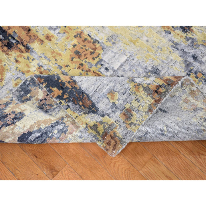 10'0" x 14'0" New Hand Knotted Grey Wool & Silk Rectangle Oriental Rug - MOA10280737