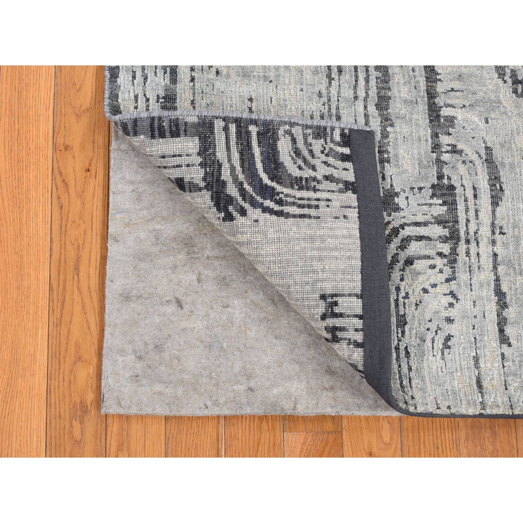 5'0" x 7'1" New Hand Knotted Grey Wool & Pure Silk Rectangle Oriental Rug - MOA10280768