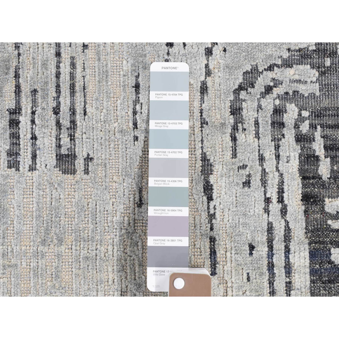 5'0" x 7'1" New Hand Knotted Grey Wool & Pure Silk Rectangle Oriental Rug - MOA10280768