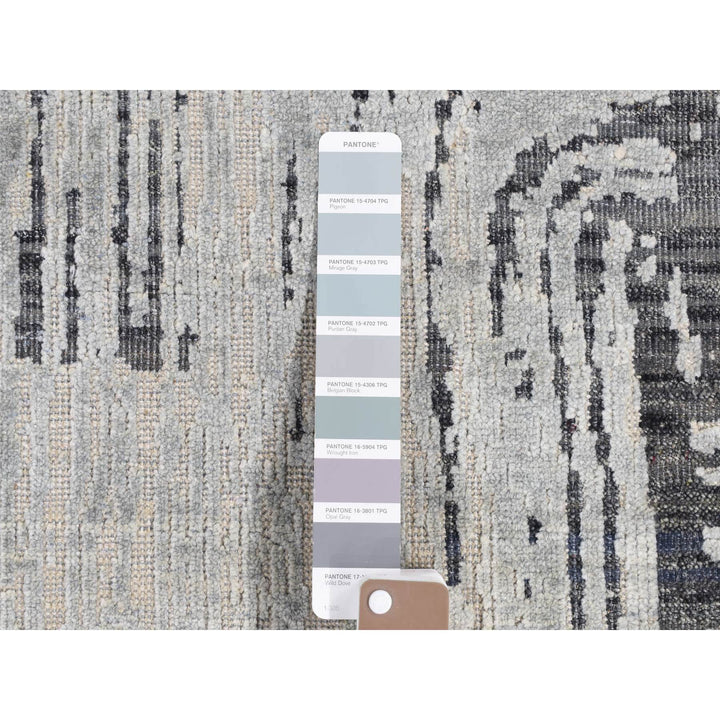 5'0" x 7'1" New Hand Knotted Grey Wool & Pure Silk Rectangle Oriental Rug - MOA10280768