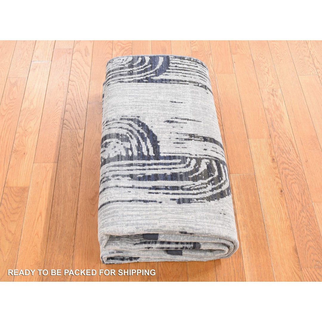 5'0" x 7'1" New Hand Knotted Grey Wool & Pure Silk Rectangle Oriental Rug - MOA10280768