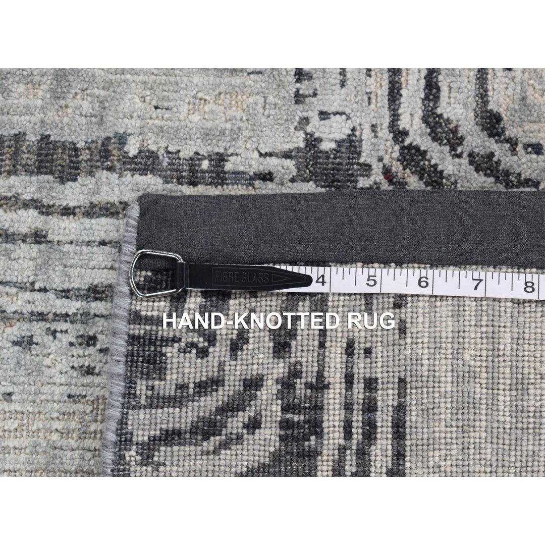 5'0" x 7'1" New Hand Knotted Grey Wool & Pure Silk Rectangle Oriental Rug - MOA10280768
