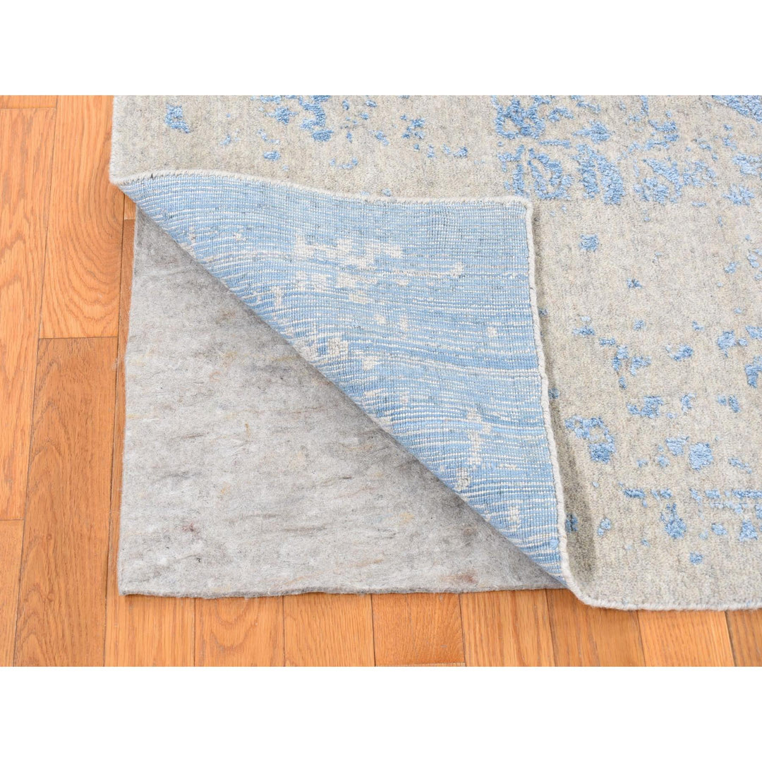 8'9" x 11'9" New Hand Loomed Blue Wool & Art Silk Rectangle Oriental Rug - MOA10280797