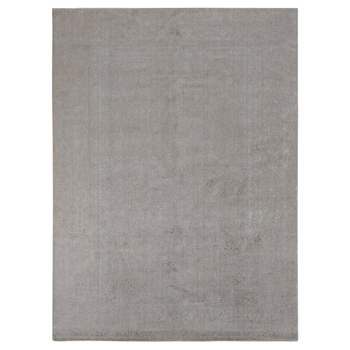 8'9" x 12'1" New Hand Loomed Grey Wool & Silk Rectangle Oriental Rug - MOA10280819