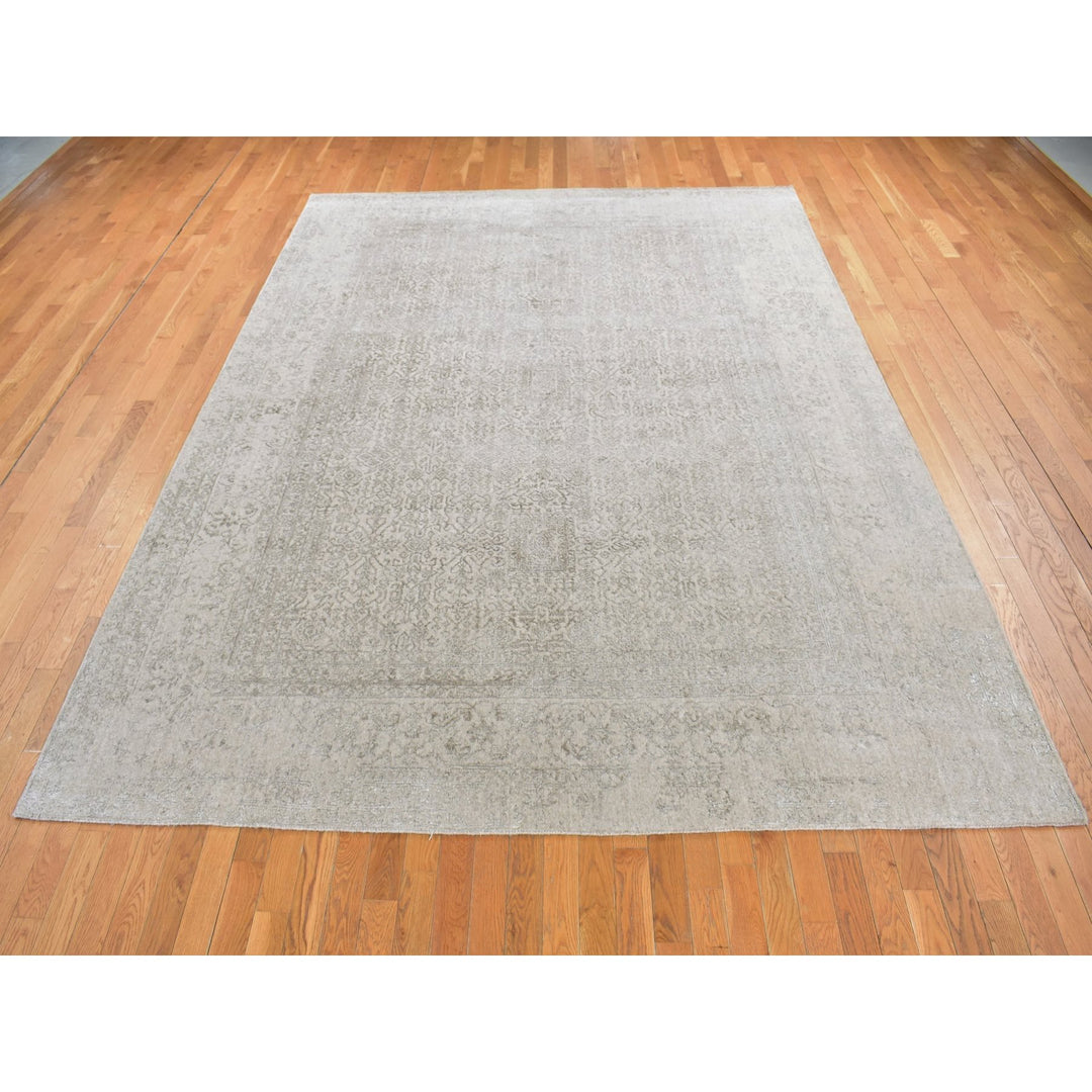 8'9" x 12'1" New Hand Loomed Grey Wool & Silk Rectangle Oriental Rug - MOA10280819
