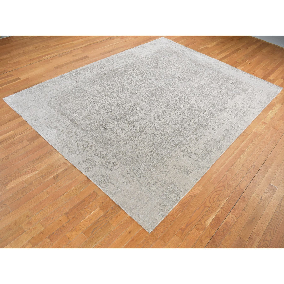 8'9" x 12'1" New Hand Loomed Grey Wool & Silk Rectangle Oriental Rug - MOA10280819