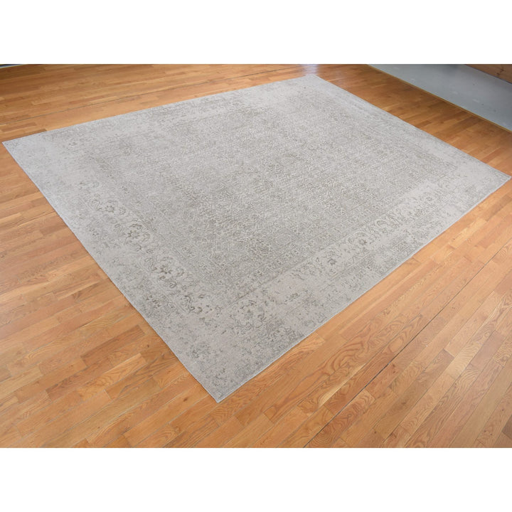 9'10" x 14'1" New Hand Loomed Beige Wool & Silk Rectangle Oriental Rug - MOA10280849