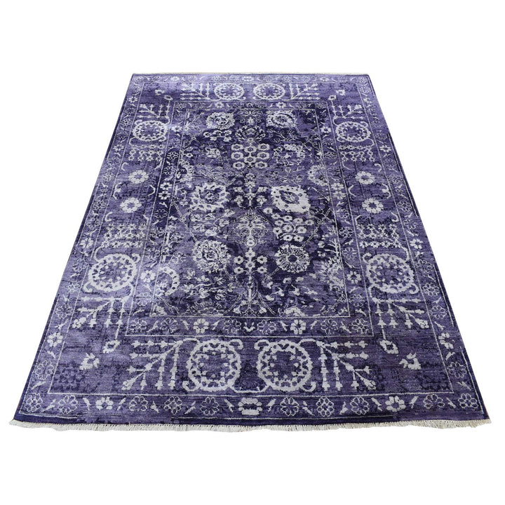 4'10" x 6'8" New Hand Knotted Purple Wool & Silk Rectangle Oriental Rug - MOA10280908