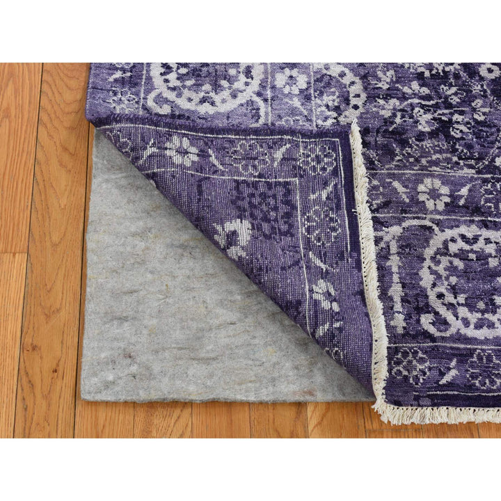 4'10" x 6'8" New Hand Knotted Purple Wool & Silk Rectangle Oriental Rug - MOA10280908