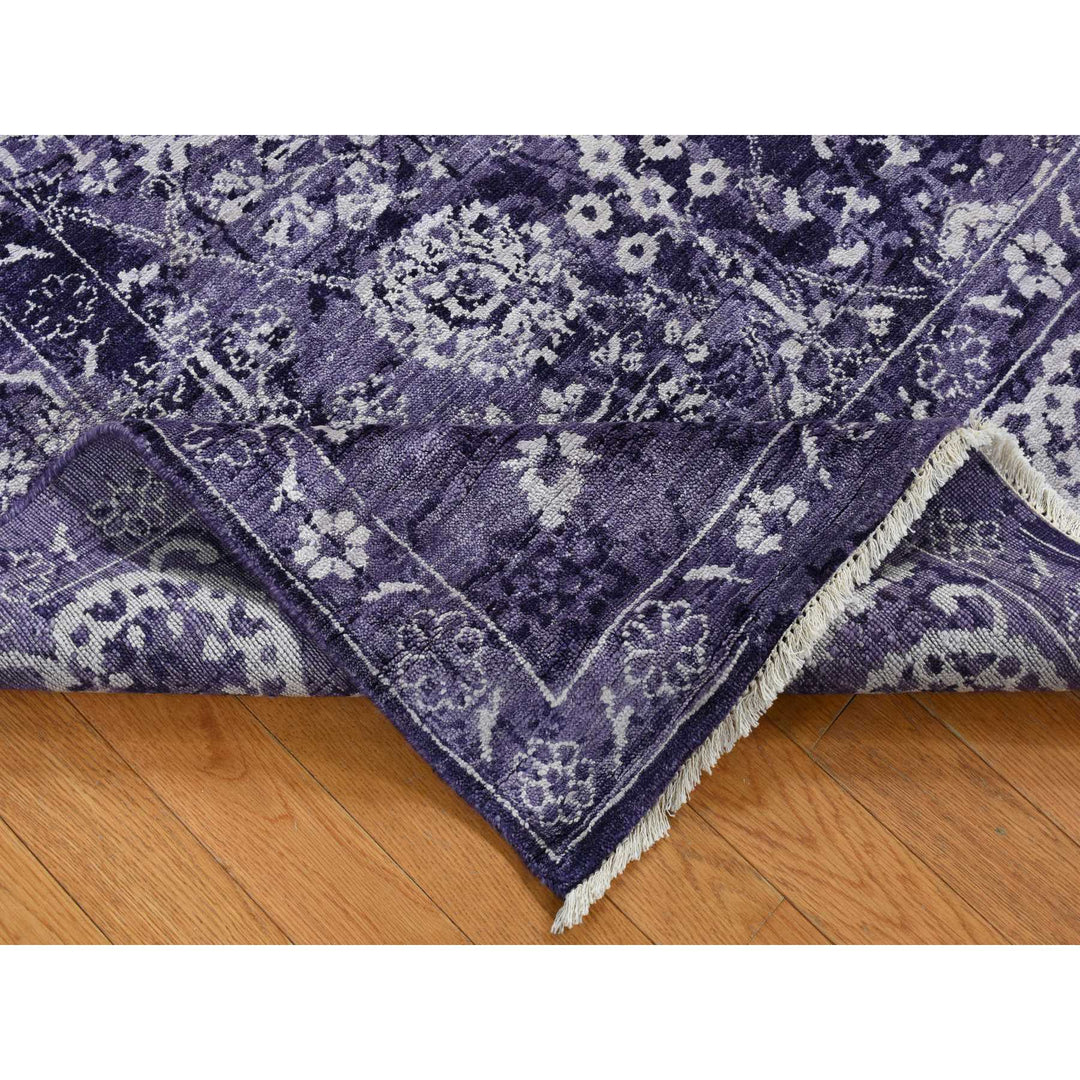 4'10" x 6'8" New Hand Knotted Purple Wool & Silk Rectangle Oriental Rug - MOA10280908