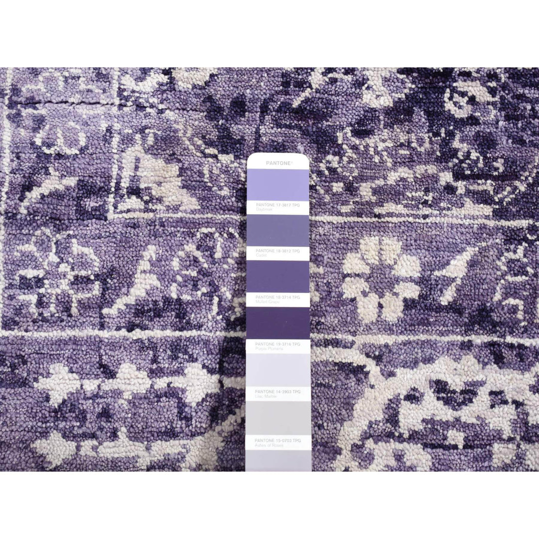 4'10" x 6'8" New Hand Knotted Purple Wool & Silk Rectangle Oriental Rug - MOA10280908