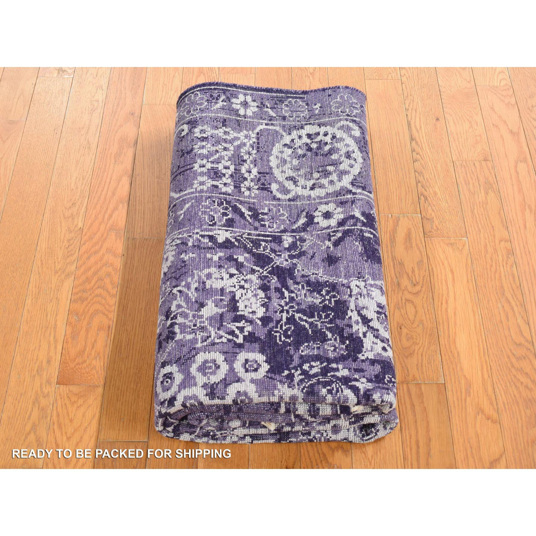 4'10" x 6'8" New Hand Knotted Purple Wool & Silk Rectangle Oriental Rug - MOA10280908