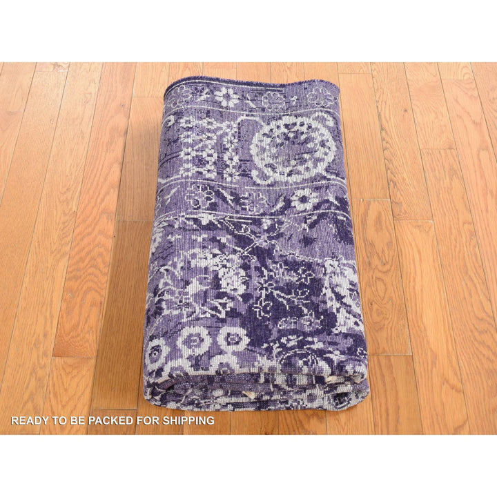 4'10" x 6'8" New Hand Knotted Purple Wool & Silk Rectangle Oriental Rug - MOA10280908