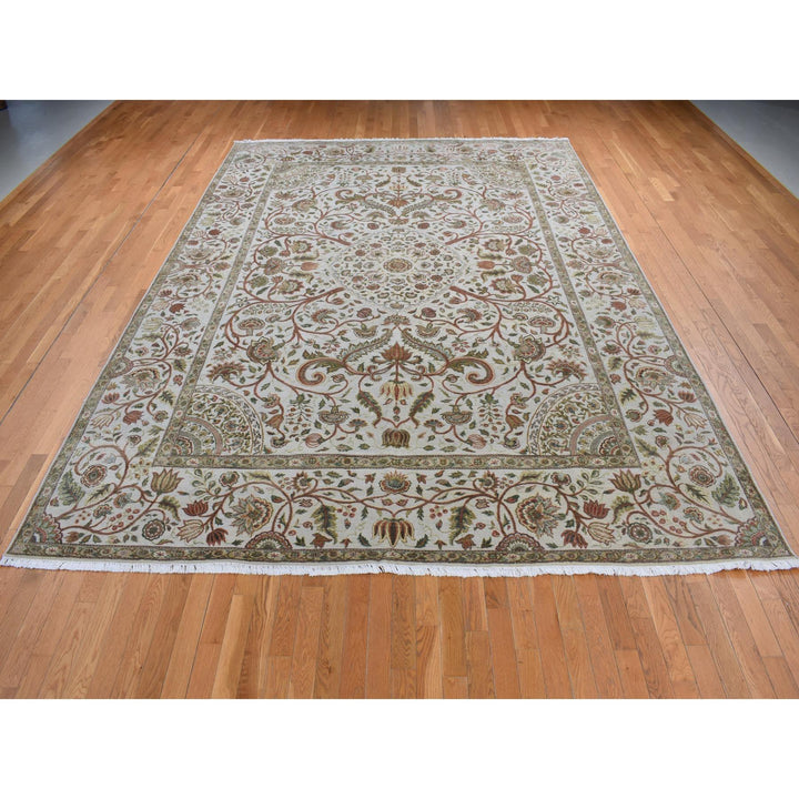 10'1" x 13'9" New Hand Knotted Grey Wool & Silk Rectangle Oriental Rug - MOA10280915