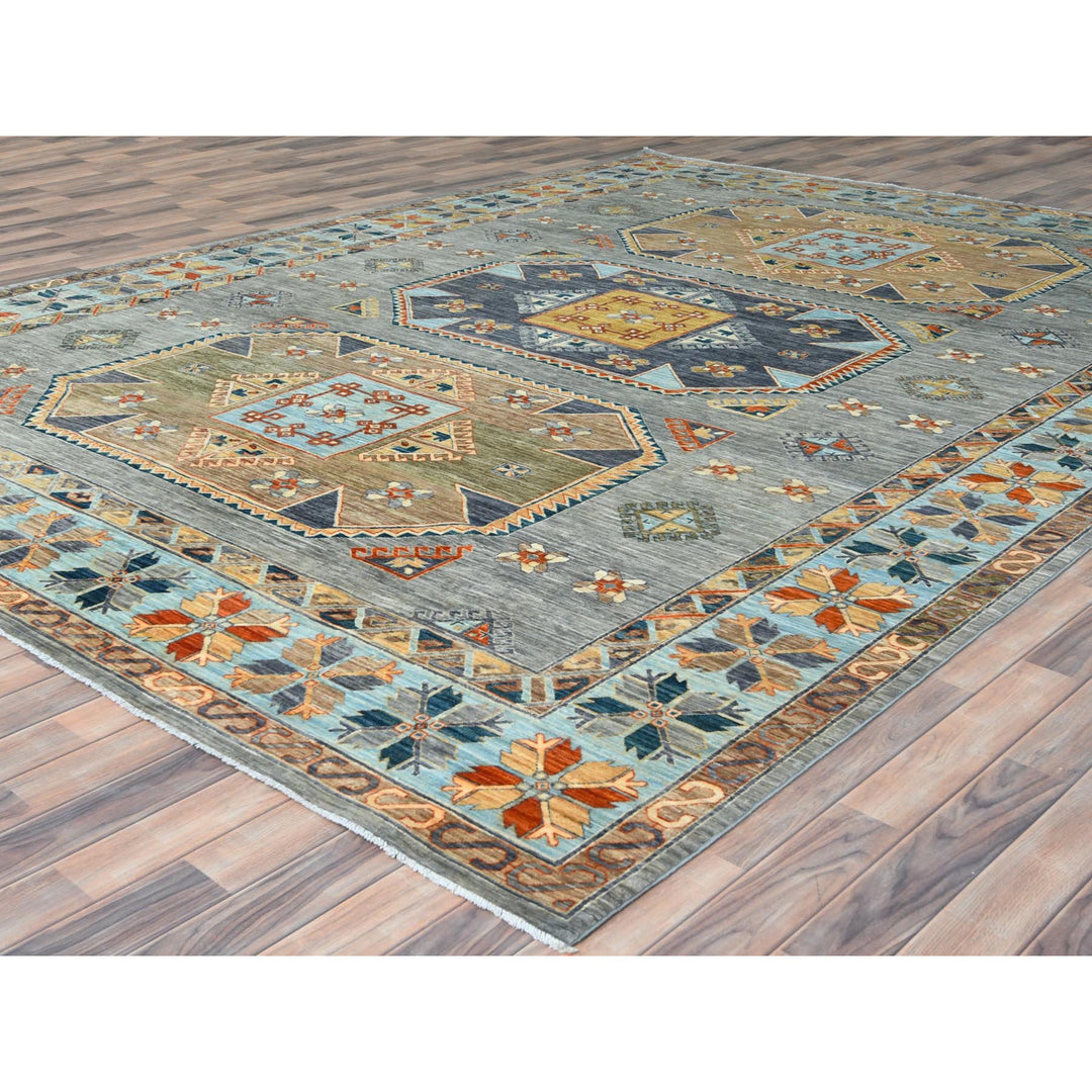 10'0" x 13'7" New Hand Knotted Grey Wool Rectangle Oriental Rug - MOA10282032