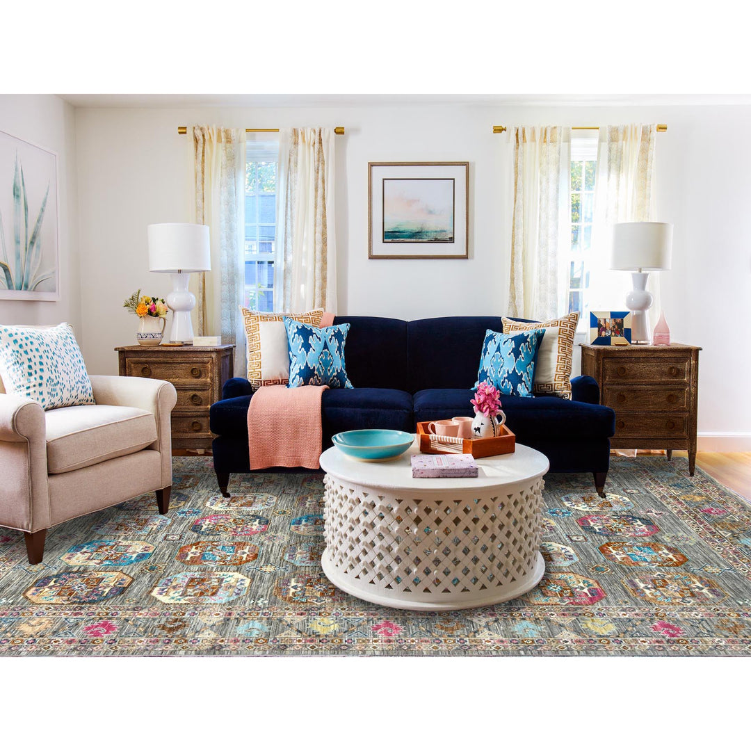 7'10" x 10'1" New Hand Knotted Grey Wool Rectangle Oriental Rug - MOA10282297