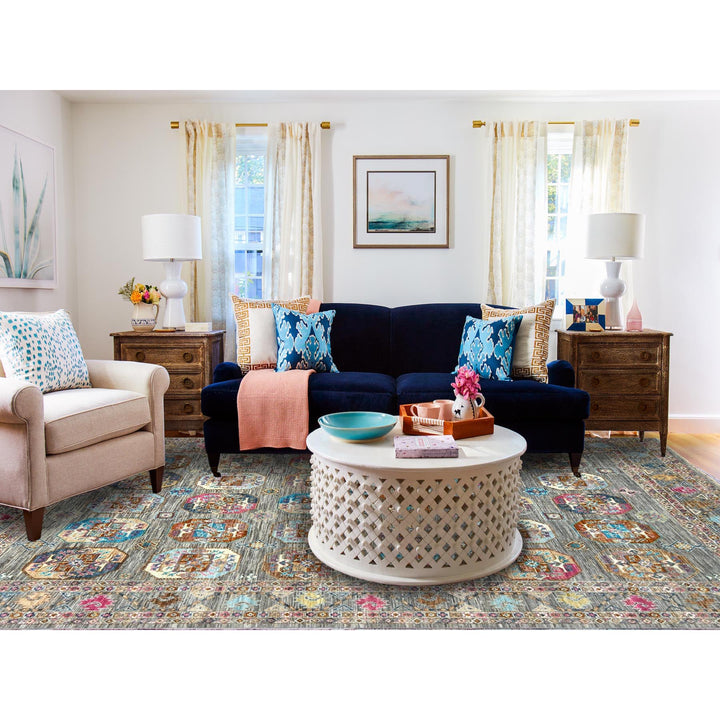 7'10" x 10'1" New Hand Knotted Grey Wool Rectangle Oriental Rug - MOA10282297