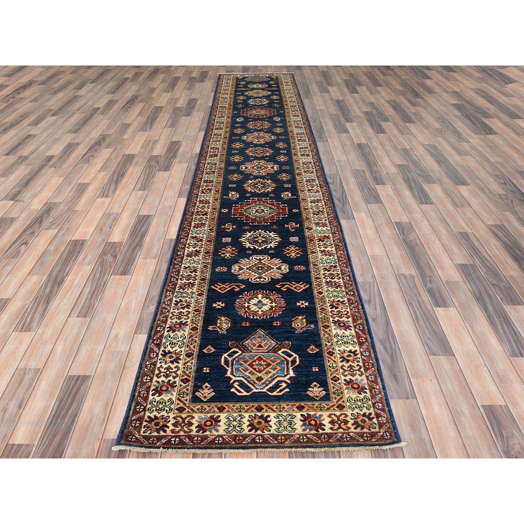 2'10" x 13'2" New Hand Knotted Blue Wool Runner Oriental Rug - MOA10282723