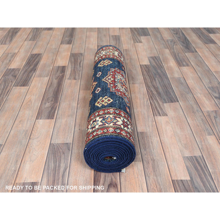 2'10" x 13'8" New Hand Knotted Blue Wool Runner Oriental Rug - MOA10282912