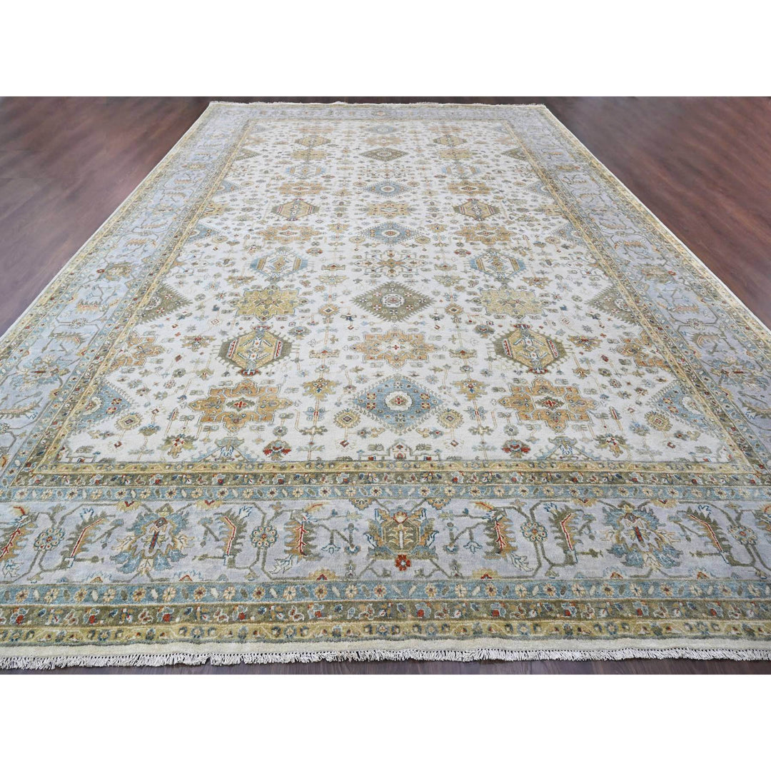 11'10" x 17'10" New Hand Knotted Ivory Wool Rectangle Oriental Rug - MOA10284117