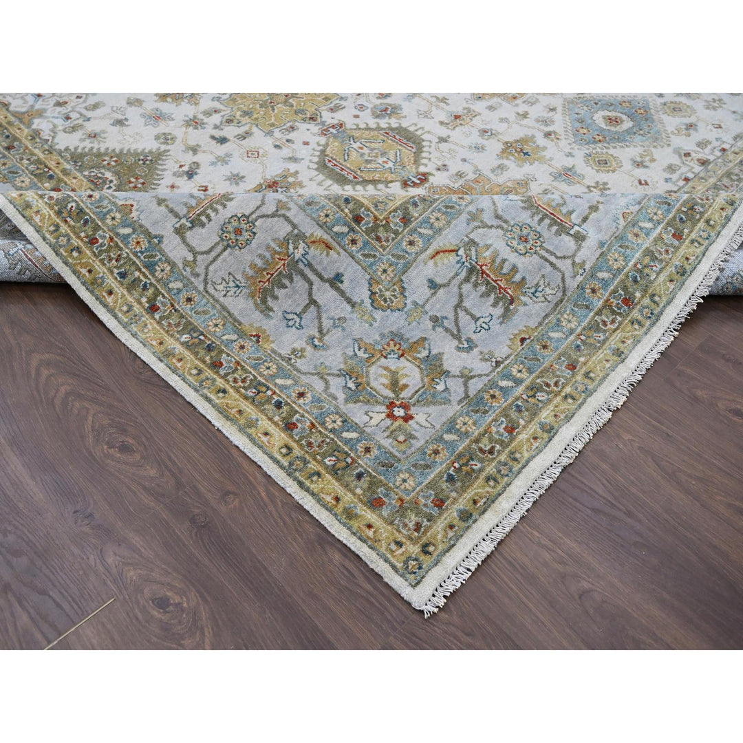 11'10" x 17'10" New Hand Knotted Ivory Wool Rectangle Oriental Rug - MOA10284117