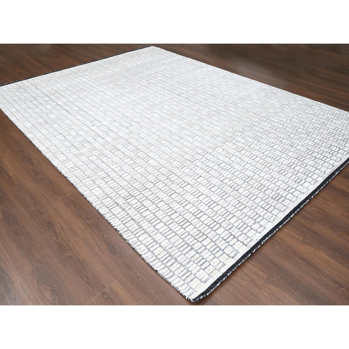 9'0" x 12'1" New Hand Loomed Ivory Wool and Plant based Silk Rectangle Oriental Rug - MOA10284412
