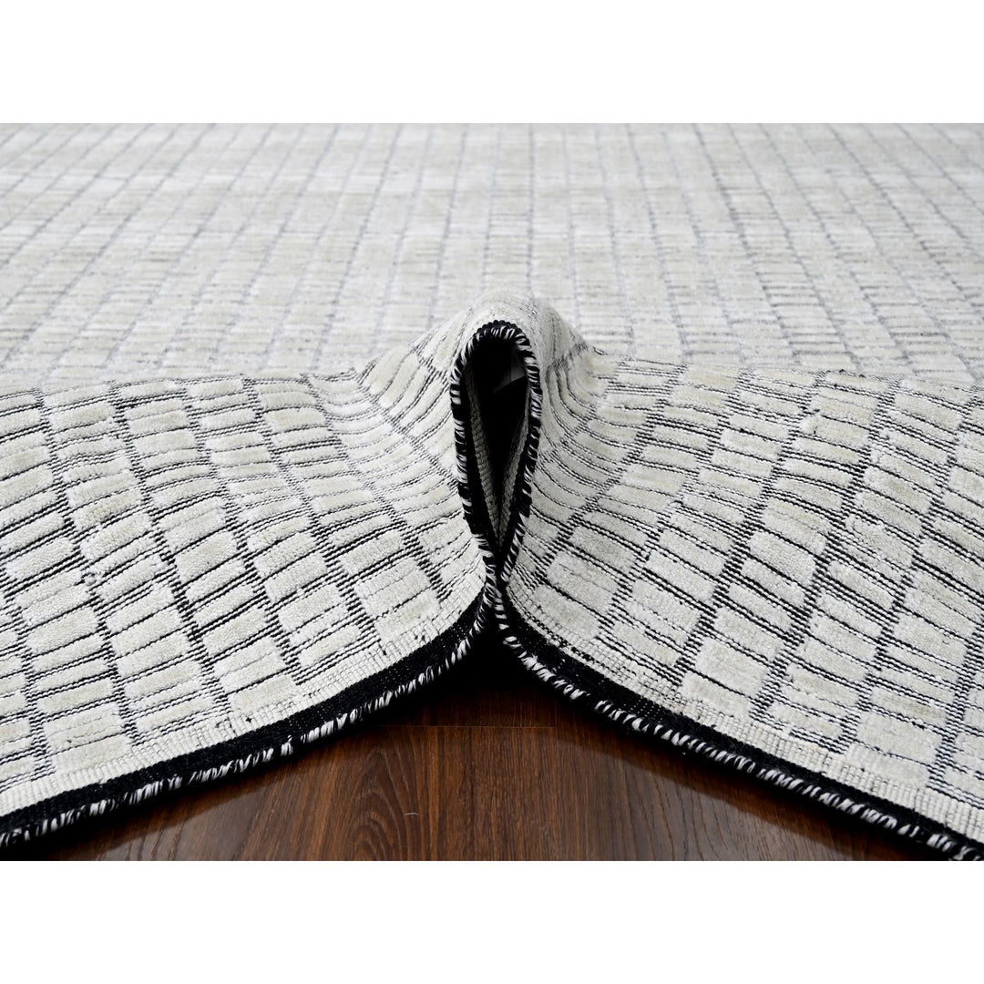 9'0" x 12'1" New Hand Loomed Ivory Wool and Plant based Silk Rectangle Oriental Rug - MOA10284412