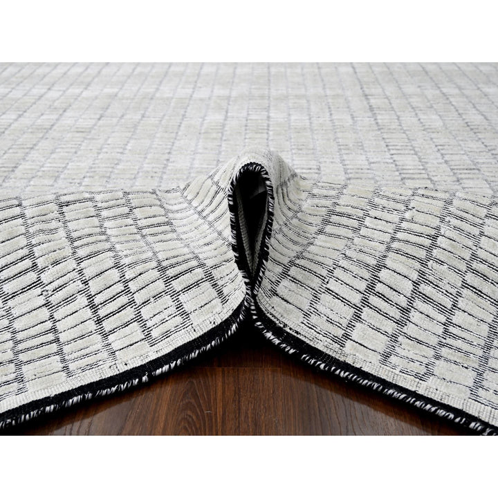 9'0" x 12'1" New Hand Loomed Ivory Wool and Plant based Silk Rectangle Oriental Rug - MOA10284412