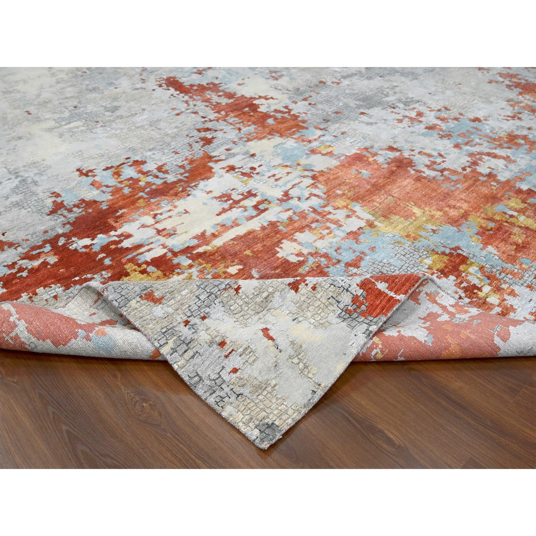 13'9" x 17'9" New Hand Knotted Grey Wool & Silk Rectangle Oriental Rug - MOA10284455