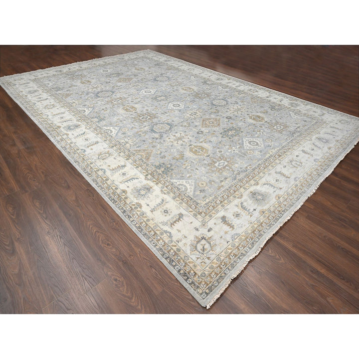12'2" x 17'11" New Hand Knotted Grey Wool Rectangle Oriental Rug - MOA10284459