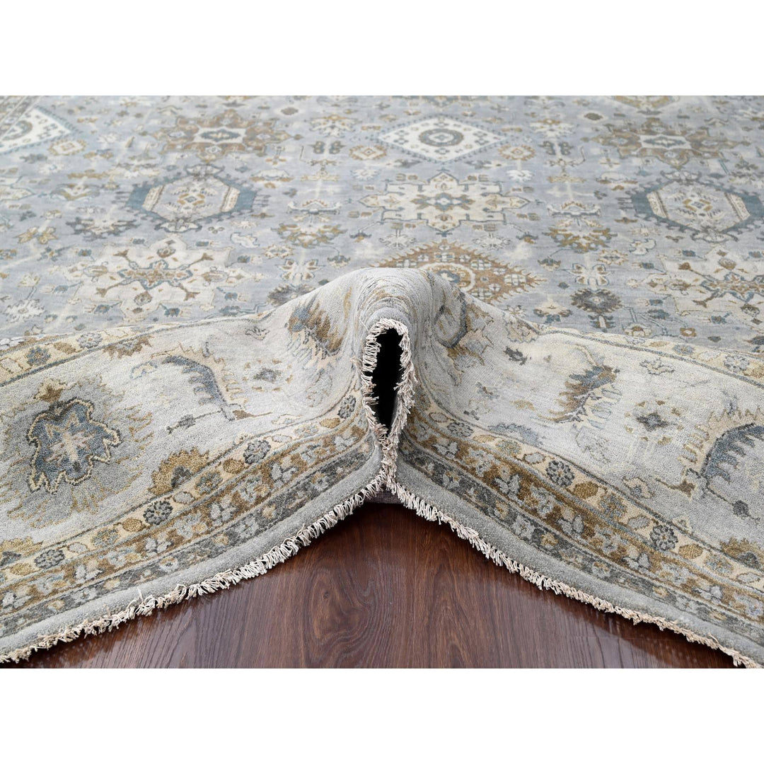 12'2" x 17'11" New Hand Knotted Grey Wool Rectangle Oriental Rug - MOA10284459