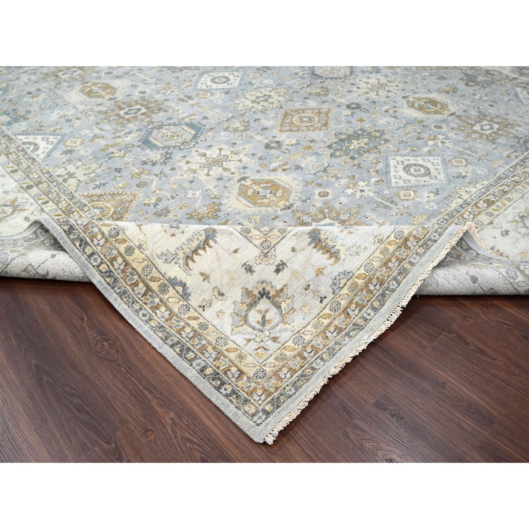 12'2" x 17'11" New Hand Knotted Grey Wool Rectangle Oriental Rug - MOA10284459