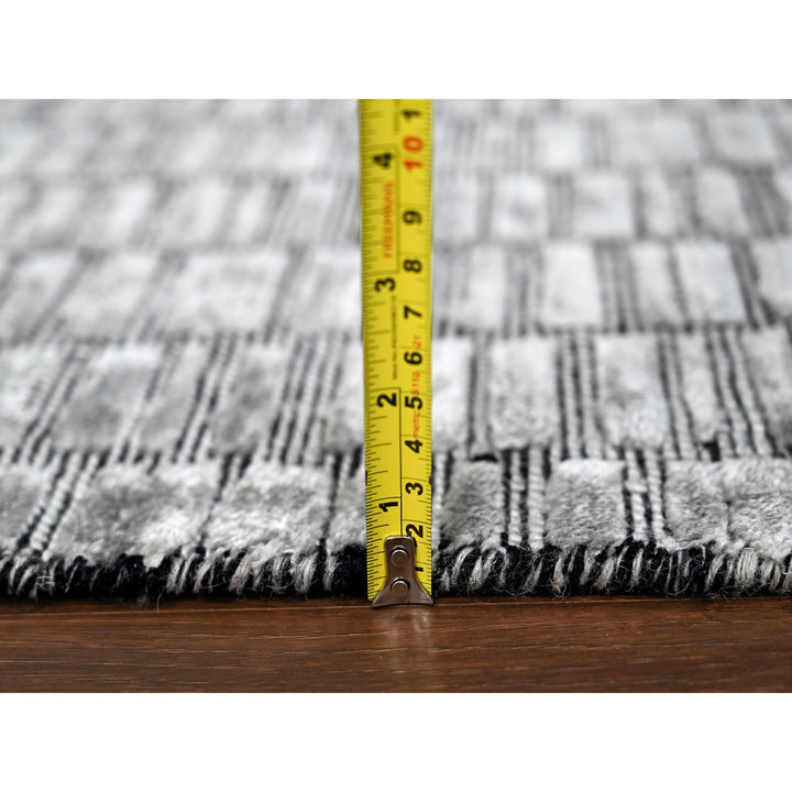 2'0" x 3'0" New Hand Loomed Grey Wool and Plant based Silk Rectangle Oriental Rug - MOA10284617