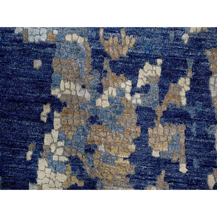13'9" x 17'9" New Hand Knotted Blue Wool & Silk Rectangle Oriental Rug - MOA10284680