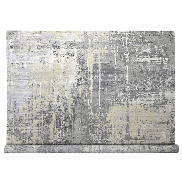 11'10" x 11'11" New Hand Knotted Grey Wool & Silk Square Oriental Rug - MOA10284753