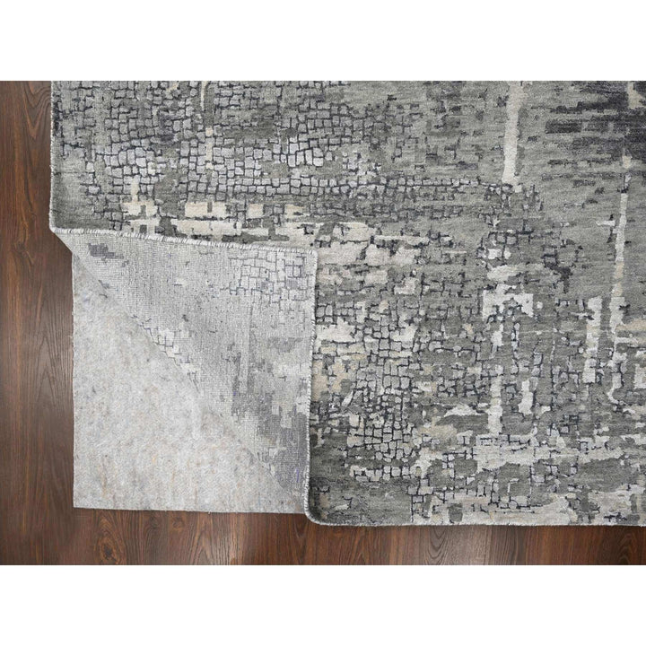11'10" x 11'11" New Hand Knotted Grey Wool & Silk Square Oriental Rug - MOA10284753