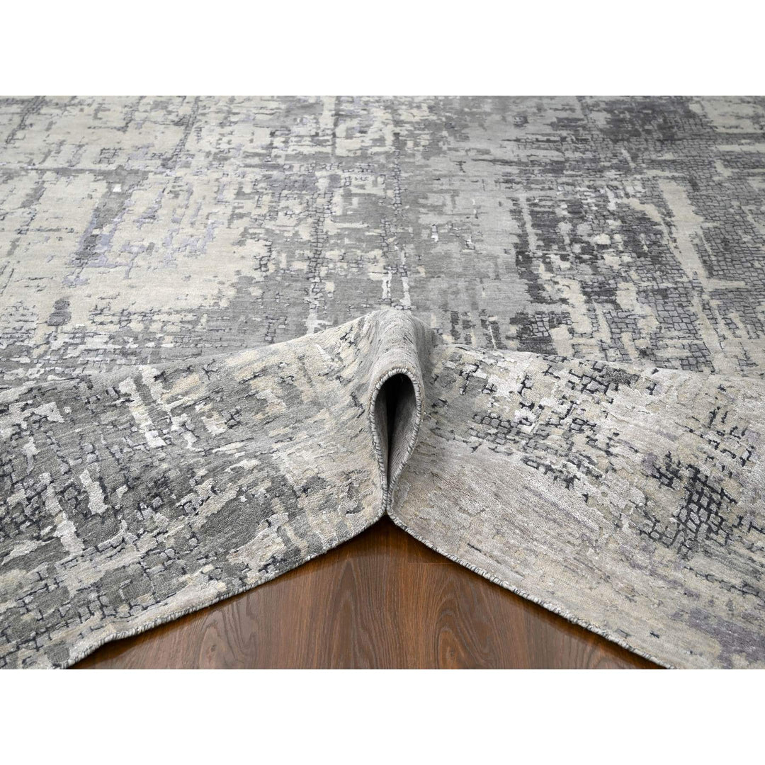 11'10" x 11'11" New Hand Knotted Grey Wool & Silk Square Oriental Rug - MOA10284753