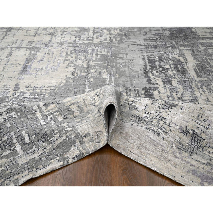 11'10" x 11'11" New Hand Knotted Grey Wool & Silk Square Oriental Rug - MOA10284753